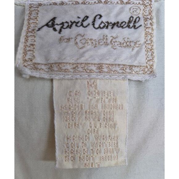 90s April Cornell Hopeless Romantic Boho Creamy Maxi Dress Sheer Mesh Overlay M - Picture 6 of 7